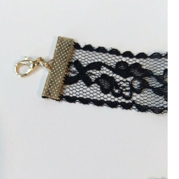 Mia Collection Black Lace & Gold Floral Choker + Diamond Studded Circle Necklace - Picture 7 of 11